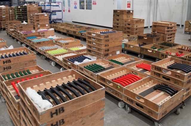 Pick a colour! Brompton components fresh from the paint plant.